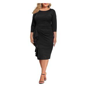 Curvy Women Plus Size 3/4 Sleeve Bodycon Fit Ruffle Midi Pencil Dress 3XL NWOT